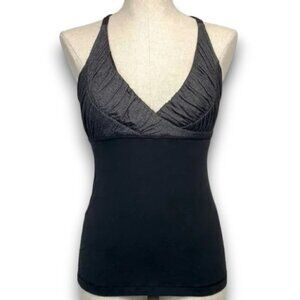 Lululemon Workout Tank Top w/Shelf Bra Racer Back Lycra Black/Grey Sz Small